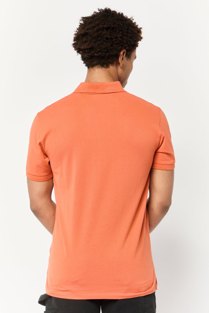 Celio Men Regular Fit Plain Short Sleeves Polo Shirt, Orange - Image 4